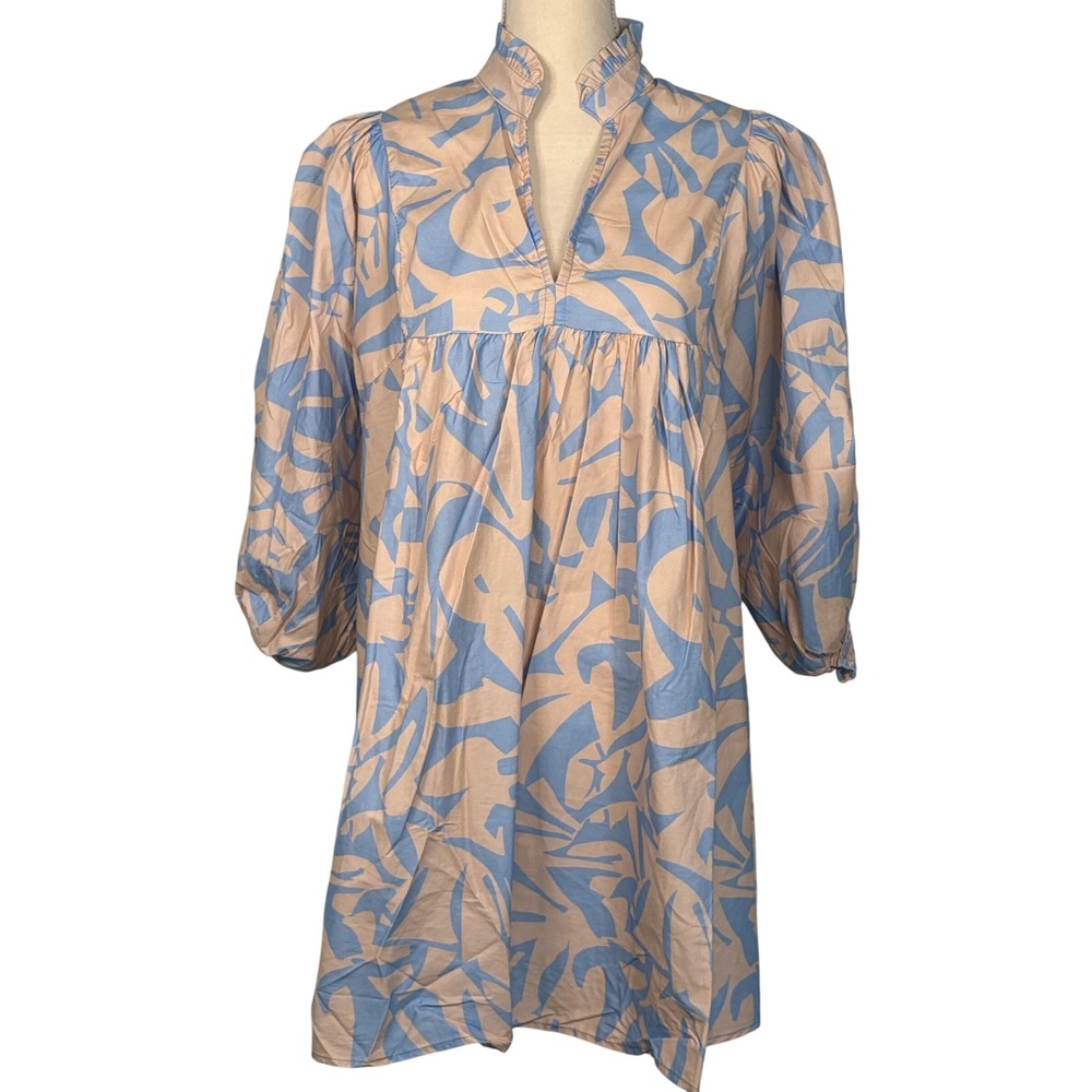 Sofia Collections Made in Italy Abstract Print Ruffle Mini Dress One Size Blue